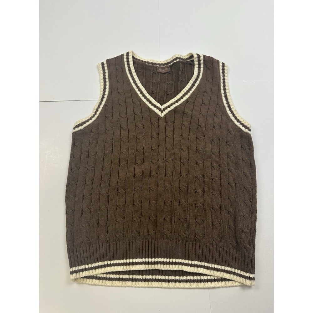 Brandy Melville Sweater Vest Cotton Cable Knit Size OS Brown Academia